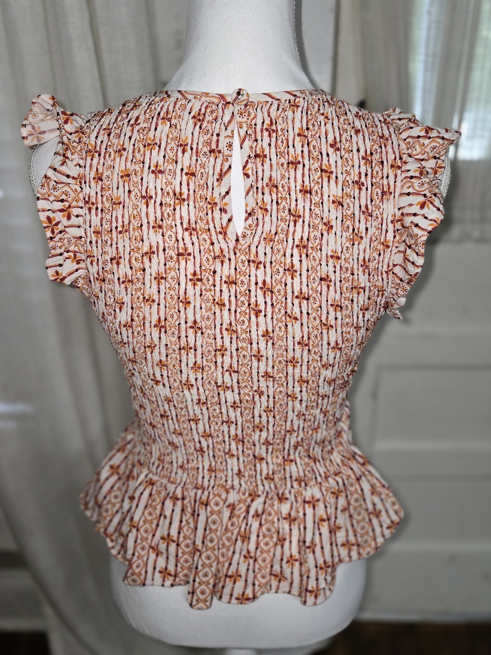 Lost + Wander Cream and Rust Floral Smocked Peplum Blouse - Picture 5 of 5